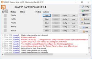 XAMPP Control panel displaying issues