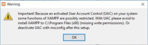 XAMPP installation on Windows - UAC Warning