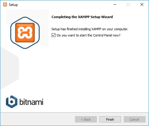 XAMPP installation on Windows - Setup Wizard - Installation Complete