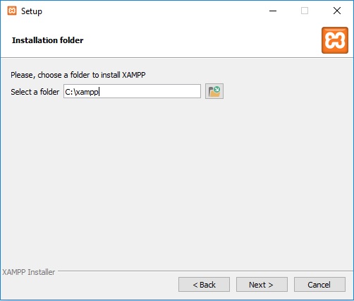 XAMPP installation on Windows - Select Installation Folder