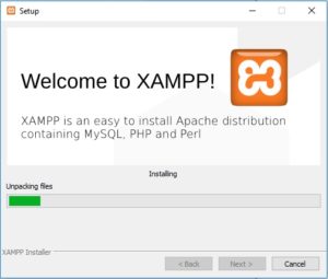 XAMPP installation on Windows - Installation in Progress