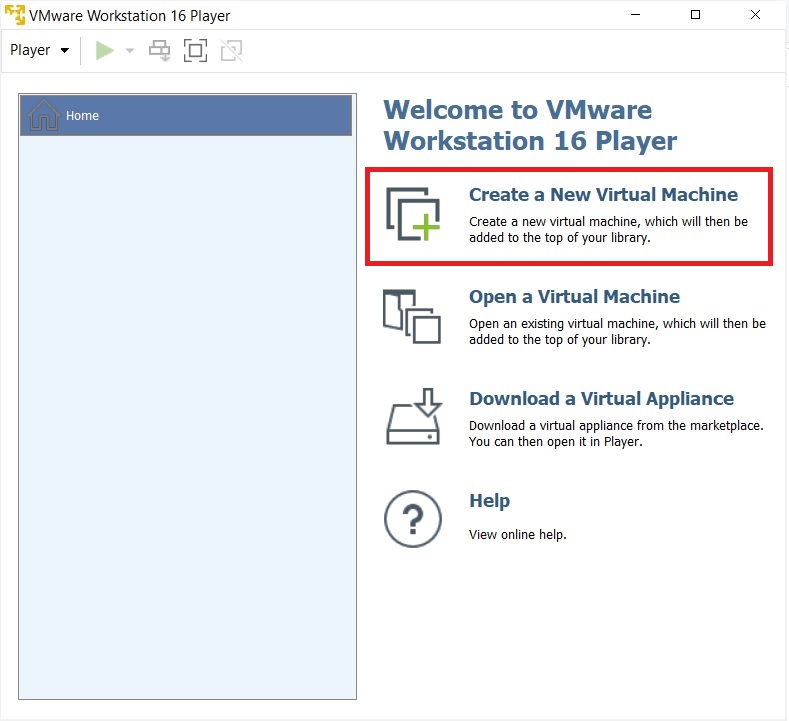 VMware Player 16 - Create new virtual machine