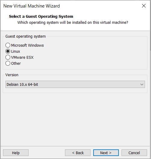 VMware Workstation Player 16 – Select Guest Operating System