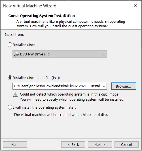 VMware Workstation Player 16 – Select Guest Operating System