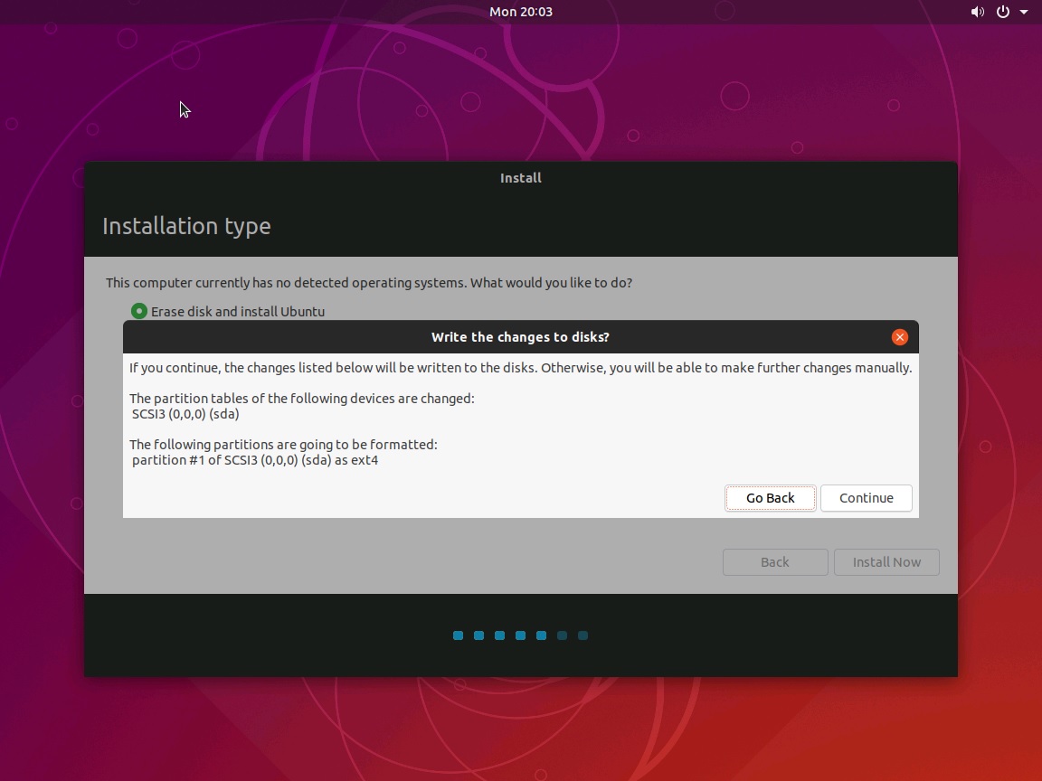 Hyper-V - Ubuntu Desktop Installation - Write Changes to Disk