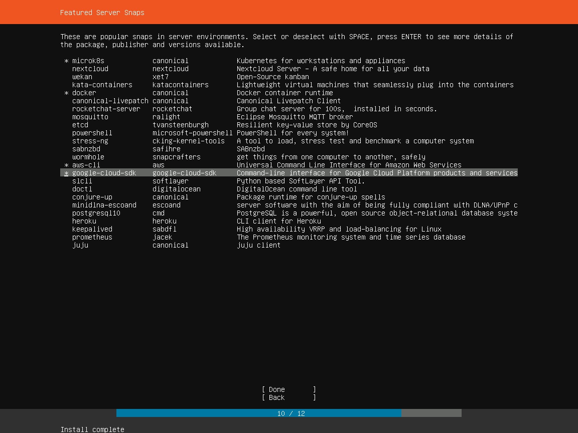 Ubuntu Server Installation - Featured Server snaps
