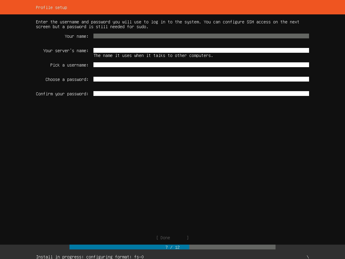 Ubuntu Server Installation - Profile setup