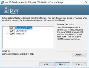 Java SE JDK 8 Installation Wizard - Custom Setup