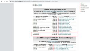 Oracle Java SE 8 website - Download Page screenshot