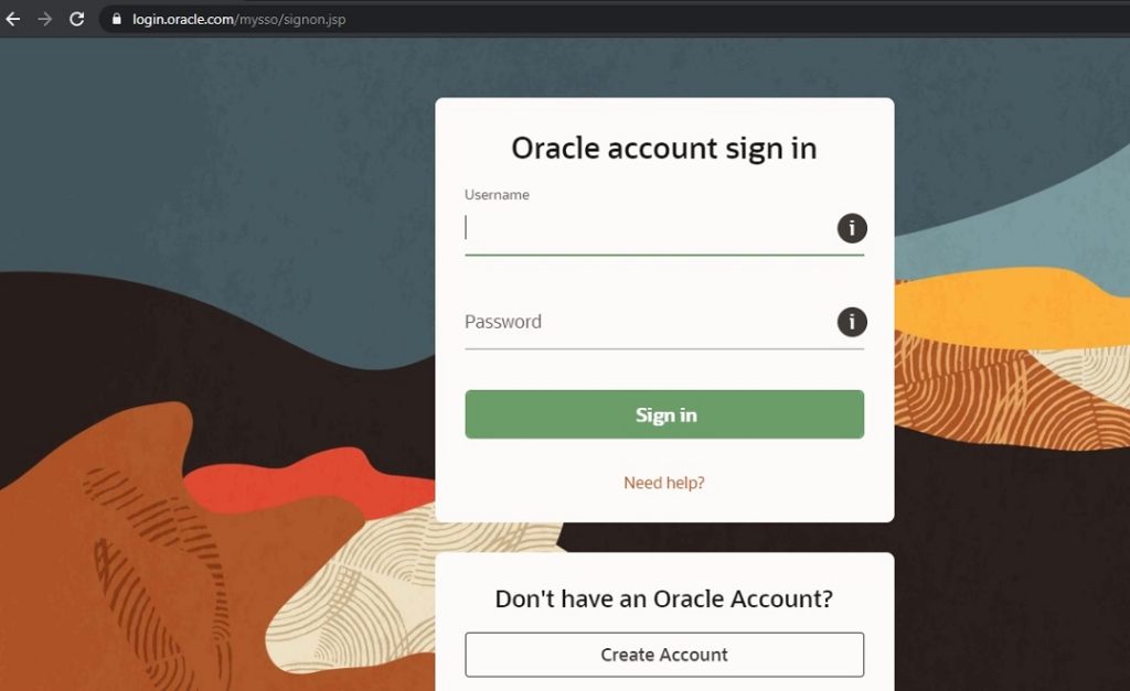 Oracle Login Page