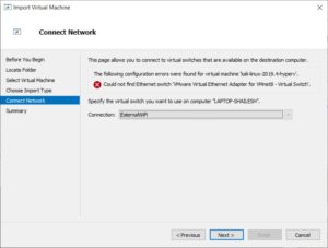 Hyper-V - Import Virtual Machine Wizard - Network Connection