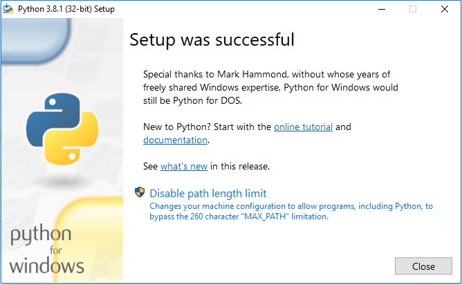 Python Installation successful