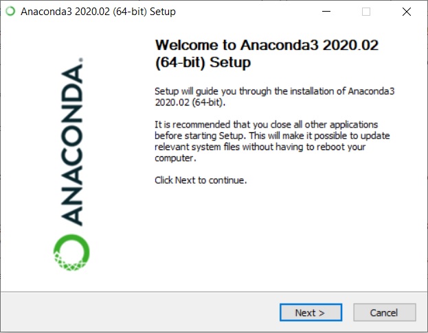 Anaconda 2020 installation Wizard