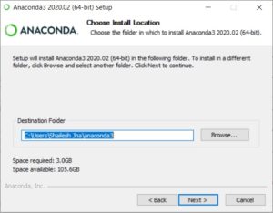 Anaconda Installation - Choose Install Location