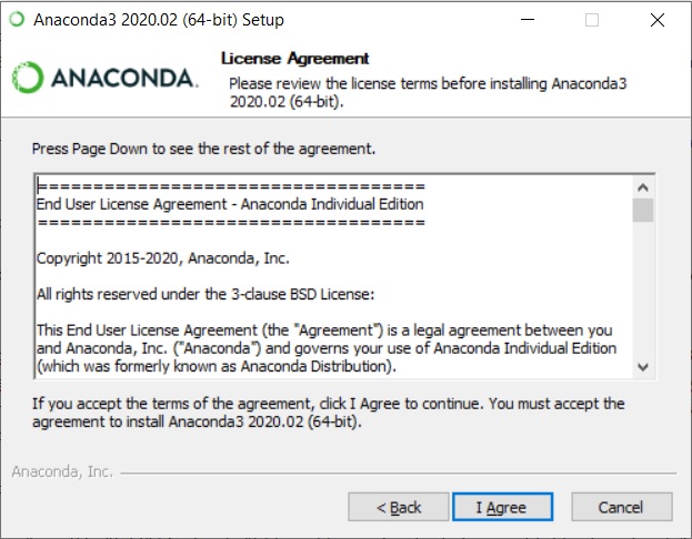 Anaconda Installation - License Agreement
