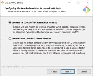 Git scm installation - choose terminal emulator
