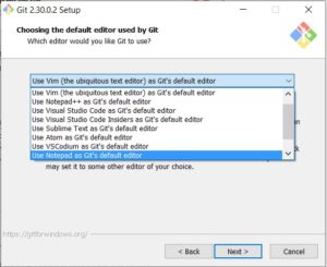 Git scm installation - choose other default editor