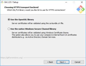 Git scm installation - choosing HTTPS transport backend