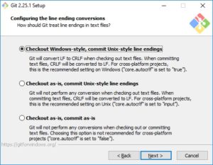 Git scm installation - configure line ending convertions