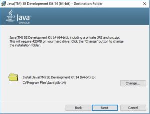 ava 14 JDK Installation Wizard - Specify Destination Folder